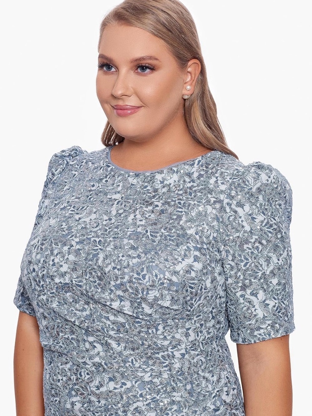 Xscape Size 16 Blue Sequin Lace Formal Gown Maxi Dress - Picture 3 of 16